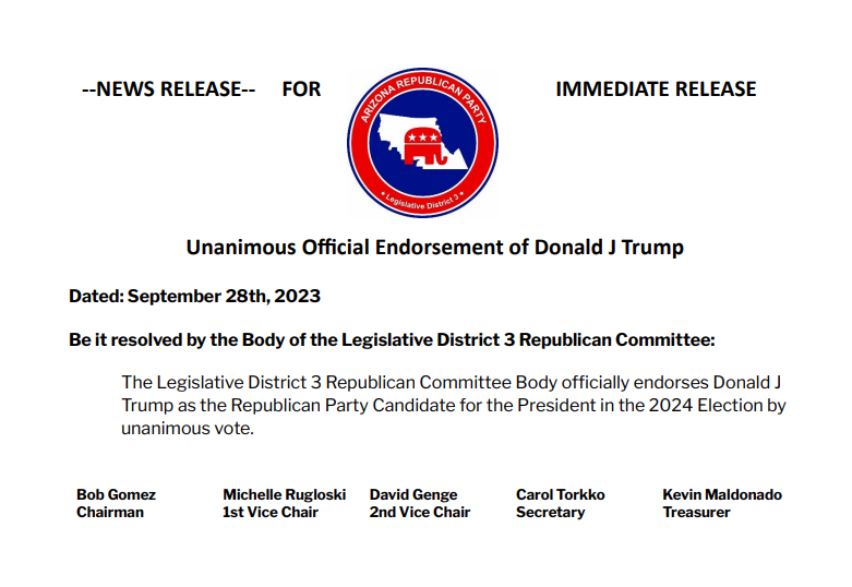 BREAKING Arizona Legislative District 3 Republicans UNANIMOUSLY